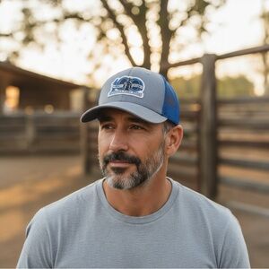 AMG Gray and Blue Caldwell Night Rodeo Cap 100th Anniversary Hat Snap Back